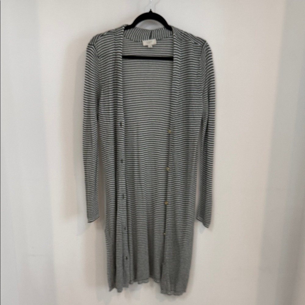 LOFT Gray Striped Long Cardigan